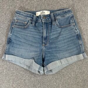 Hollister Curvy High Rise Shorts 5 W27 Blue Denim Cuffed Jean Shorts 3 Inseam ☀️